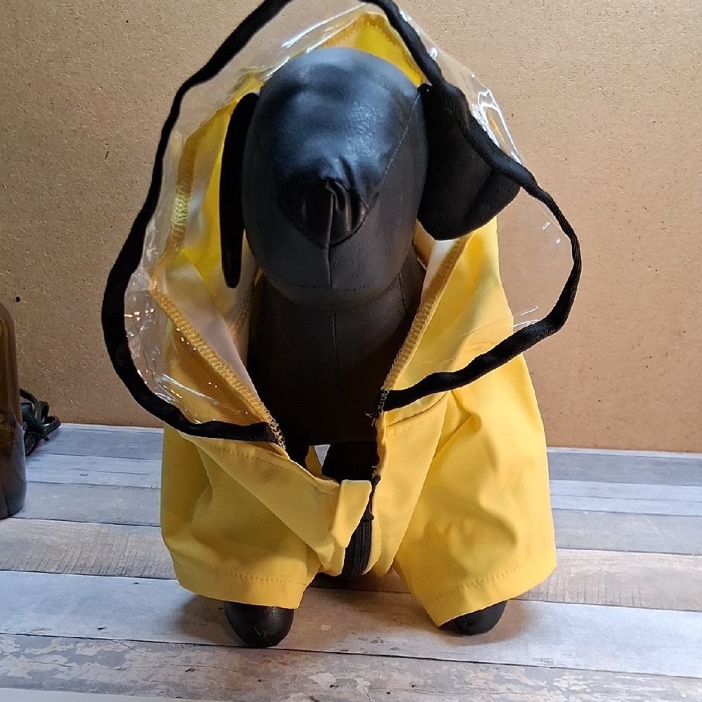 Water-Resistant Yellow Dog Raincoat with Clear Hood Size Large